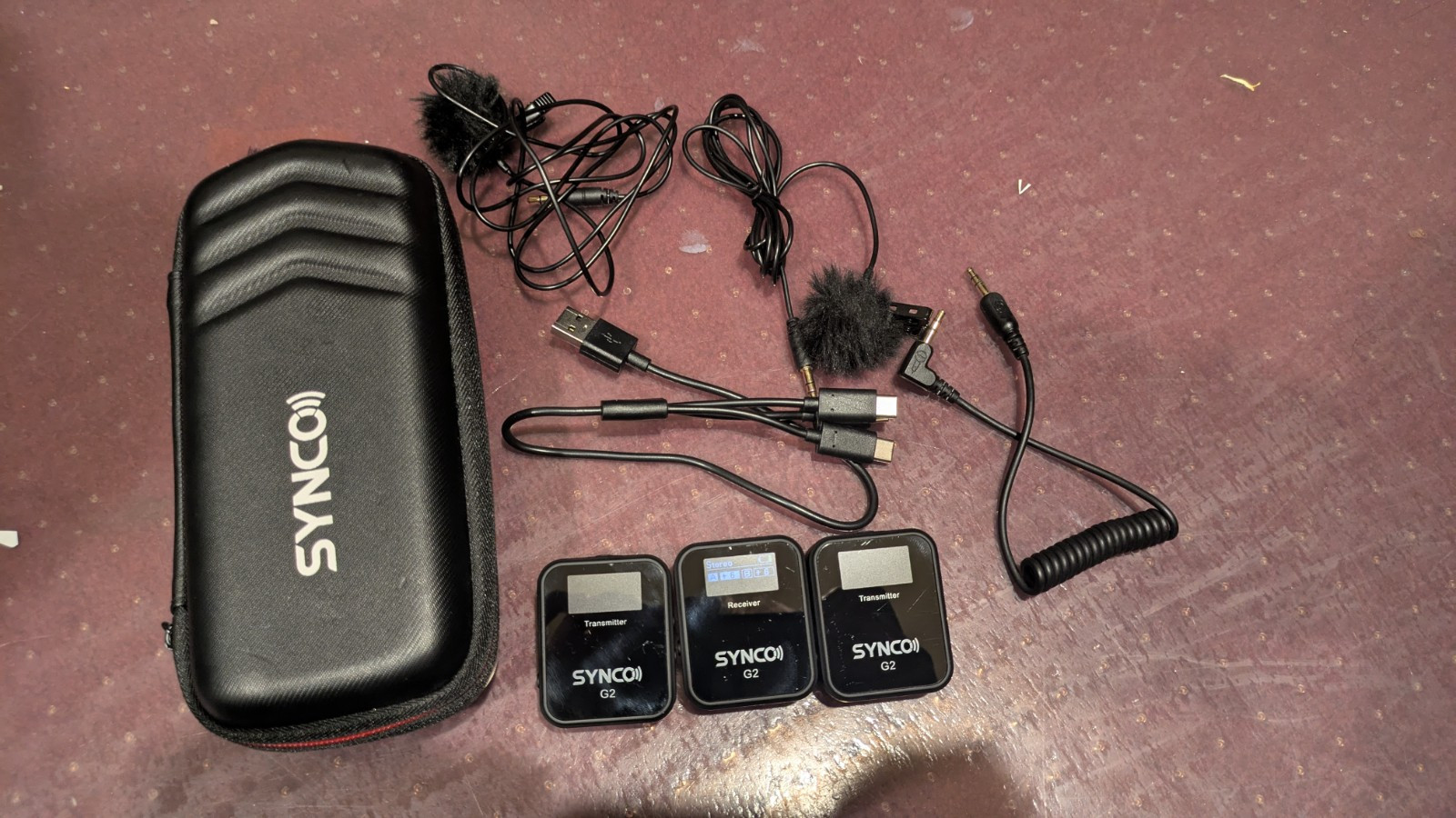 SYNCO G2 WIRELESS LAVALIER MICROPHONE DUAL NOISE CANCELING 2 TRANSMITTER 1 RECEI