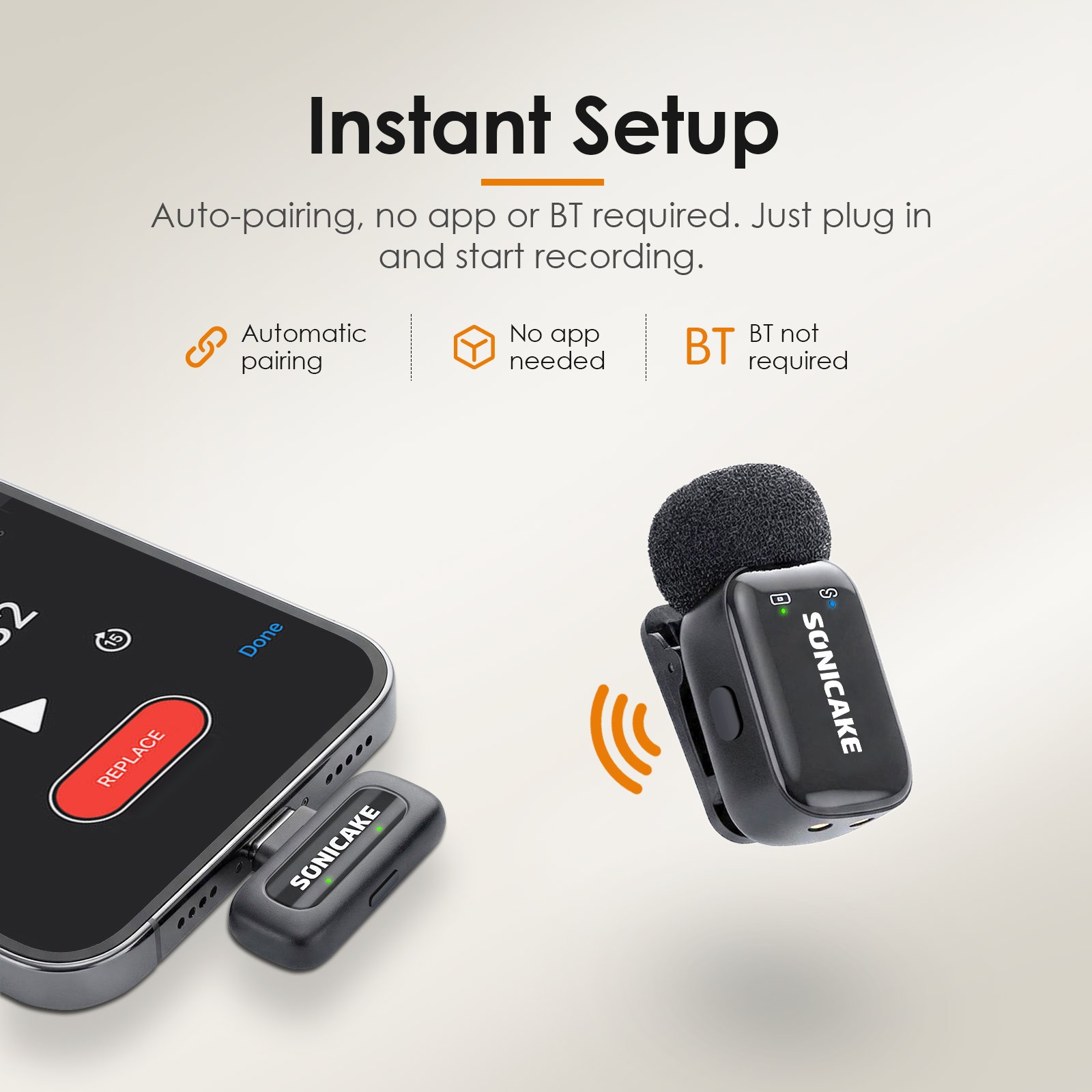 SONICAKE 2.4G Wireless Mini Lavalier Microphone for iPhone, Android & Camera