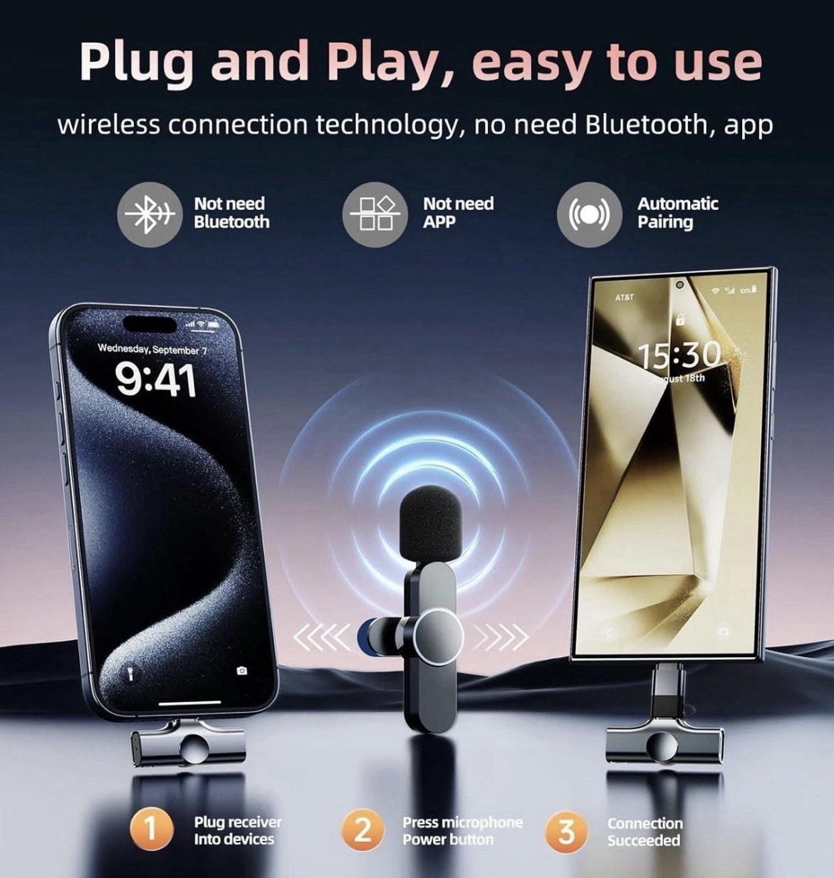 Mini Mic Professional Wireless Microphone USB-C iPhone iPad Android- NEW