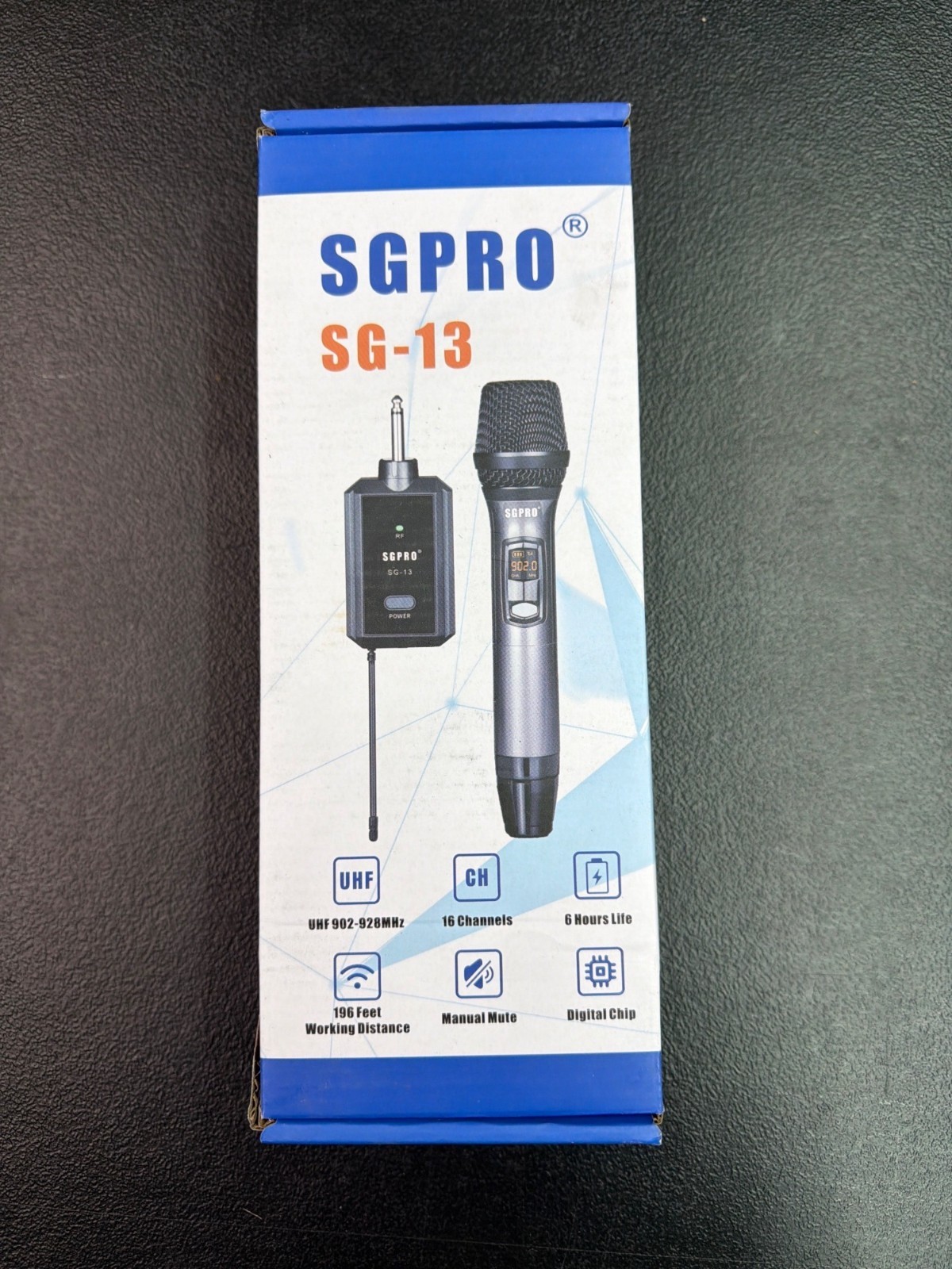 SGPRO SG-13 Portable Wireless Microphone With 16 Channels UHF 902-928MHz 6-Hour