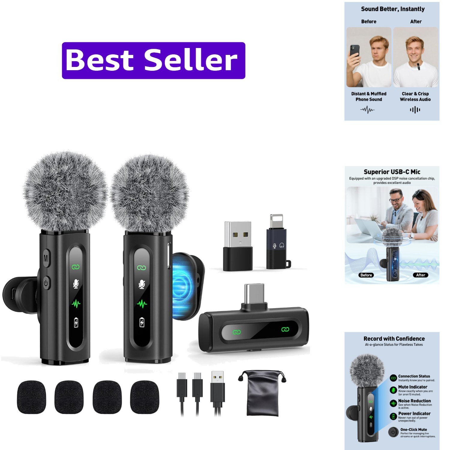 USB C Lavalier Microphone Wireless Mini Mic for Type-C Android Phone/Tablet/P…
