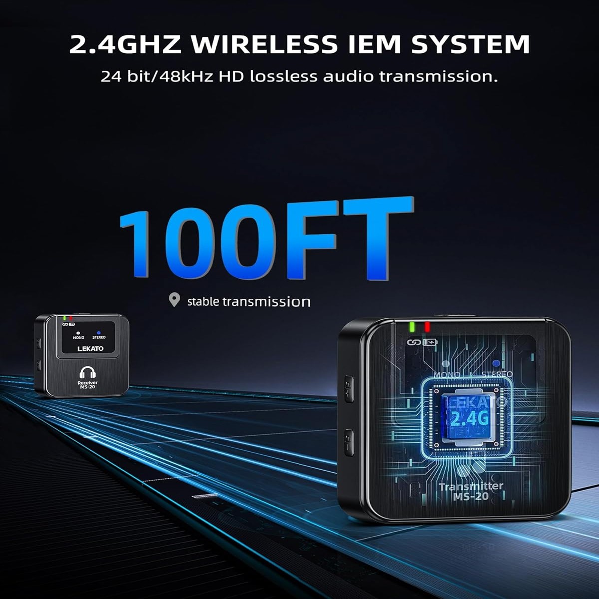 2.4G Stereo Wireless in-Ear Monitor Transmitter Receiver One to Many for Stage