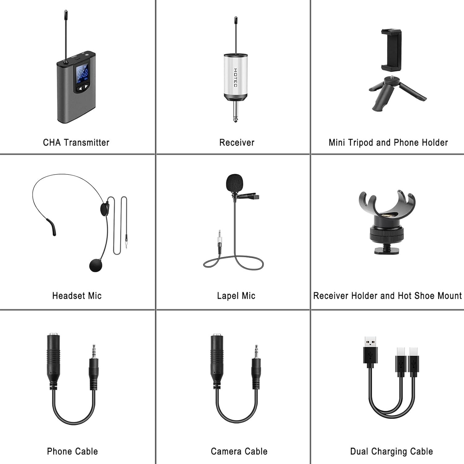 UHF Wireless Lavalier Microphone System with Rechargeable Receiver for Speeches