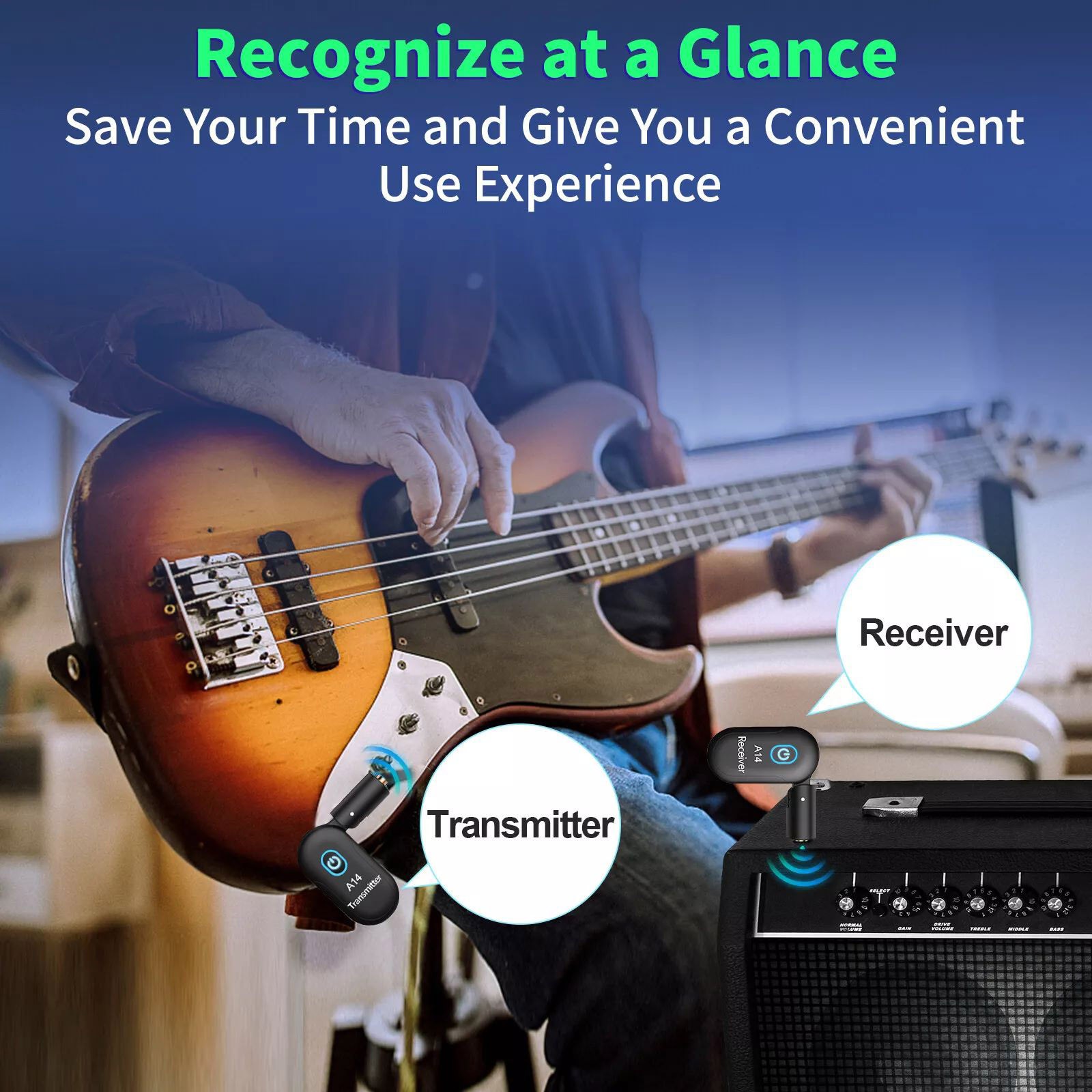 2.4GHz A14 Wireless Guitar System Audio Electric Guitar Transmitter Receiver