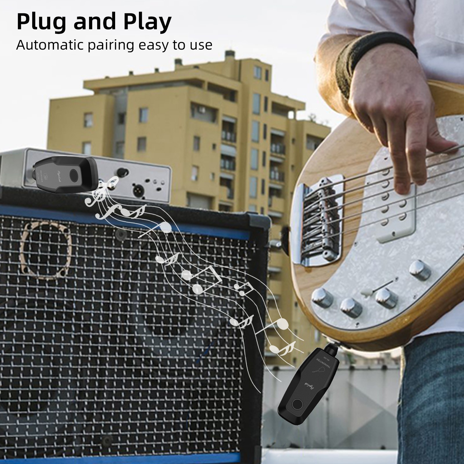 2.4G Wireless Guitar System Transmitter Receiver 48KHz 24-Bit Rechargeable 30M