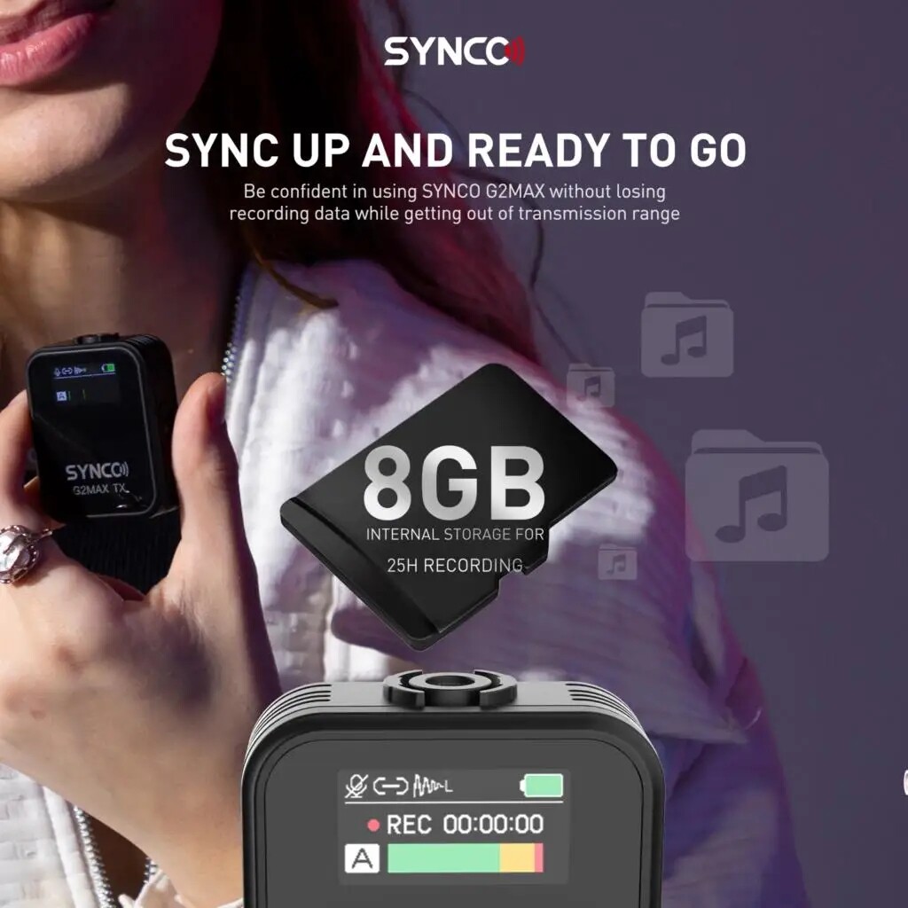 Synco G2A2 MAX 2.4GHz Wireless Lavalier Microphone 2 Transmitter and 1 Reicever
