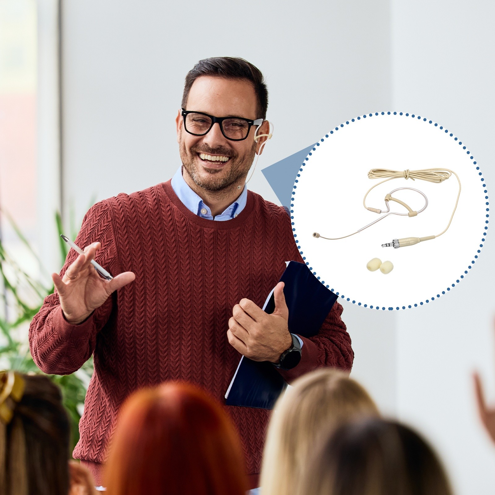 Ear Hook Microphone, Single Ear Headset with Mini XLR 4 Pin Screw Plug, Beige