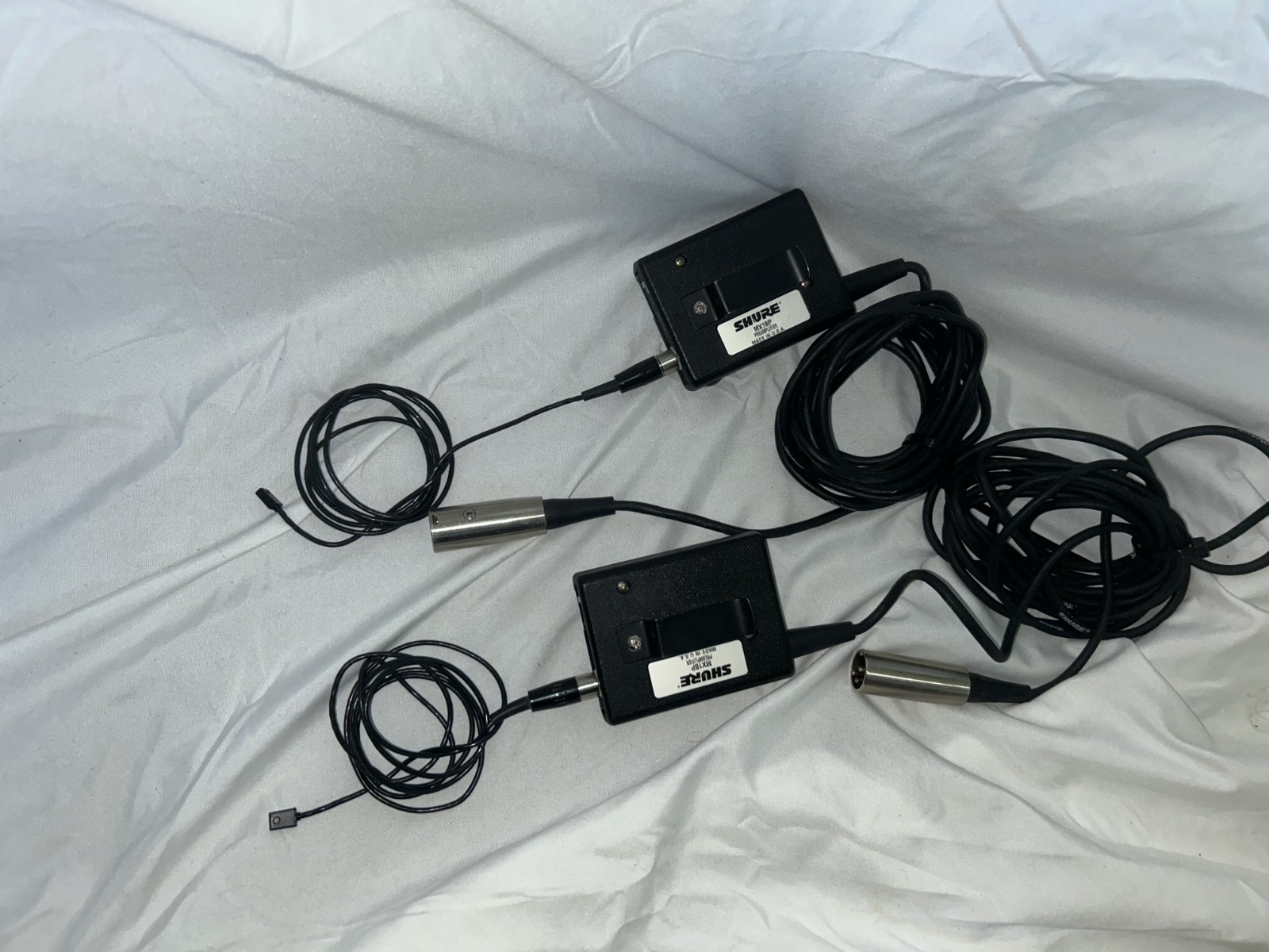 2 Shure MX1BP Microflex Wired Preamplifier Battery Powered Made USA -WORKS PARTS