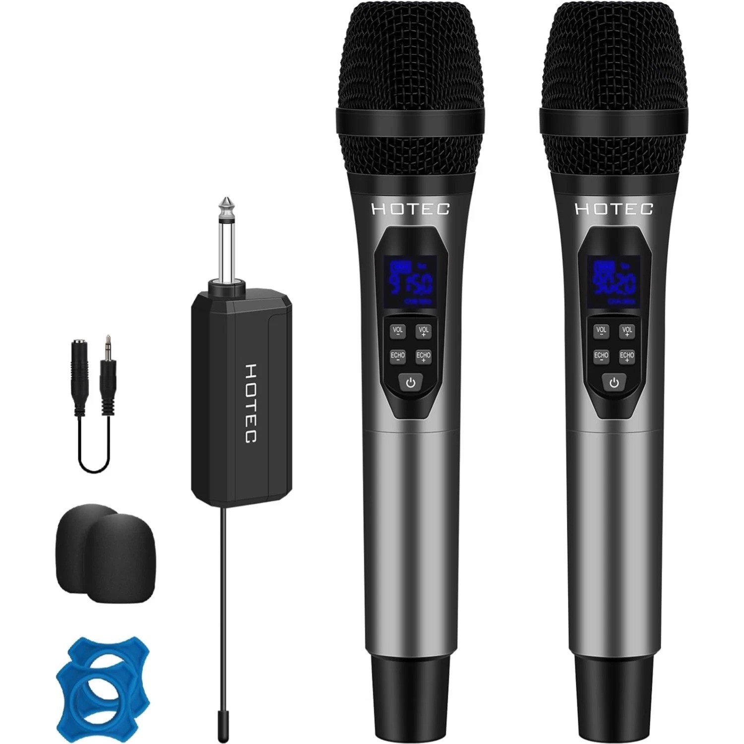 UHF Dual Wireless Microphones, Cordless Dynamic Handheld Mics with Echo & Vol…