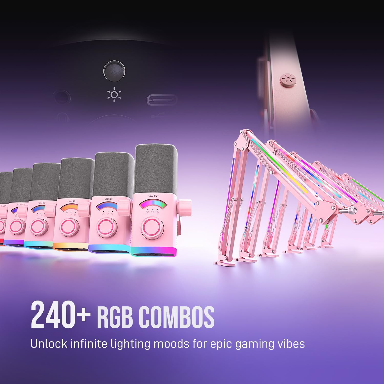 XLR/USB Gaming Microphone Kit with Boom Arm Stand, RGB Streaming Mic for Compute