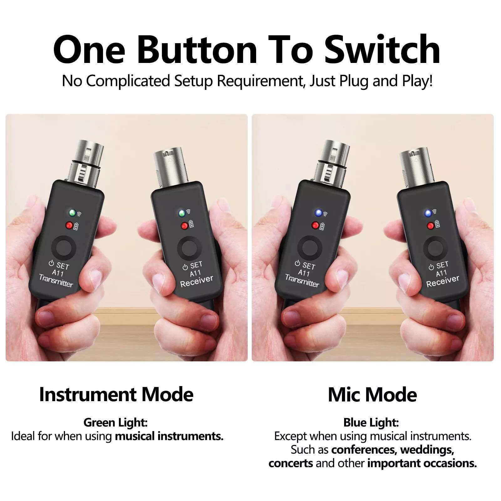 Professional XLR Wireless Microphone Transmitter&Receiver For Multiple Scenarios