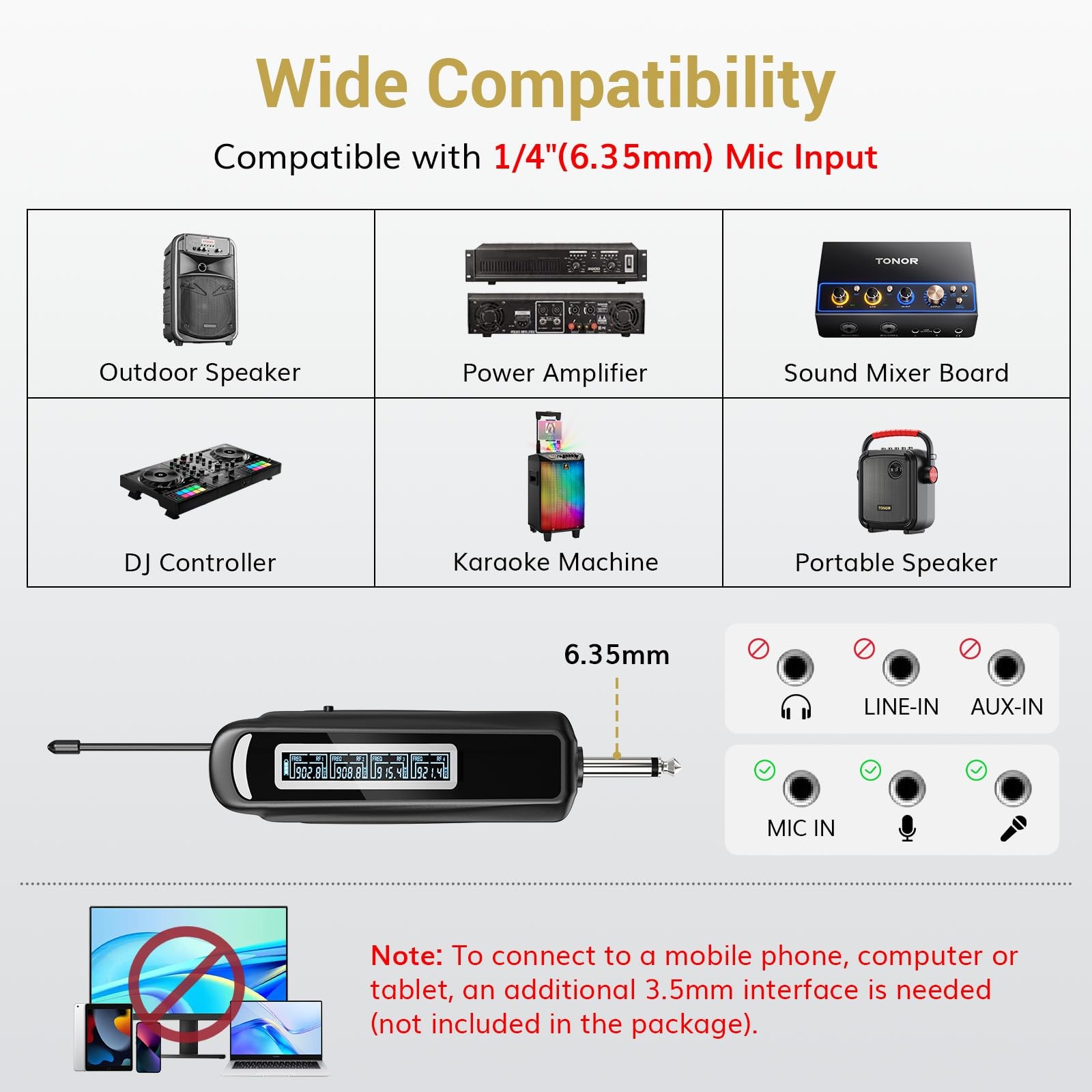 TONOR Wireless Microphones, 4 UHF Karaoke Microphone System, Microfonos Gray