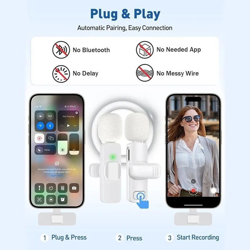 Wireless Lavalier Microphone USB-C Clip On Mini Mic for iPhone Android Vlog Reco
