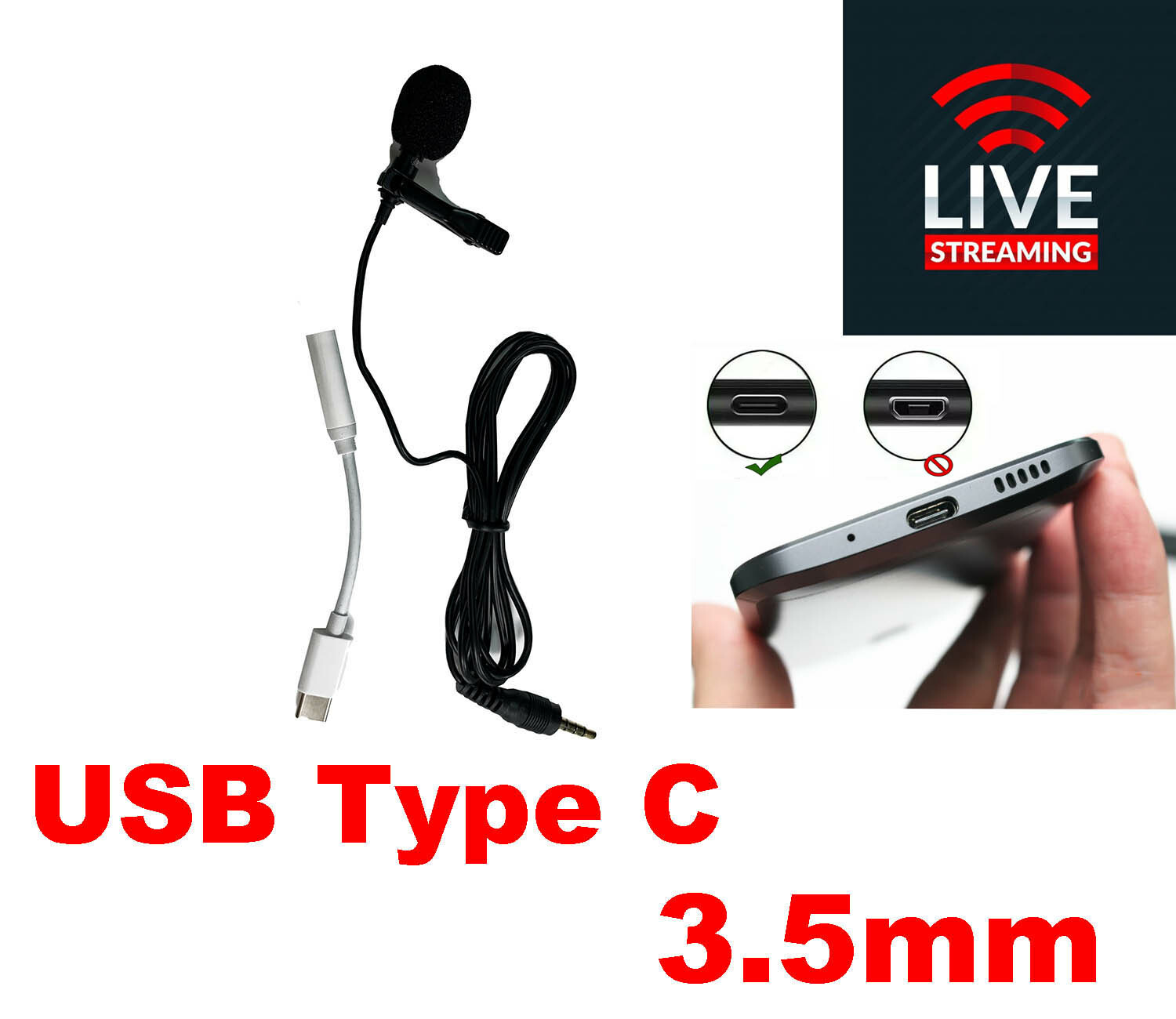 Perfect Clip Type Lapel 3.5mm Microphone Android Phone Attach Transfer USB C