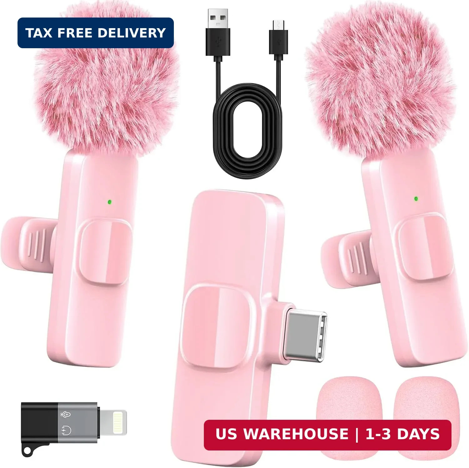 Pink Wireless Lavalier Microphone for iPhone & Android – Mini Clip-On Mic with N
