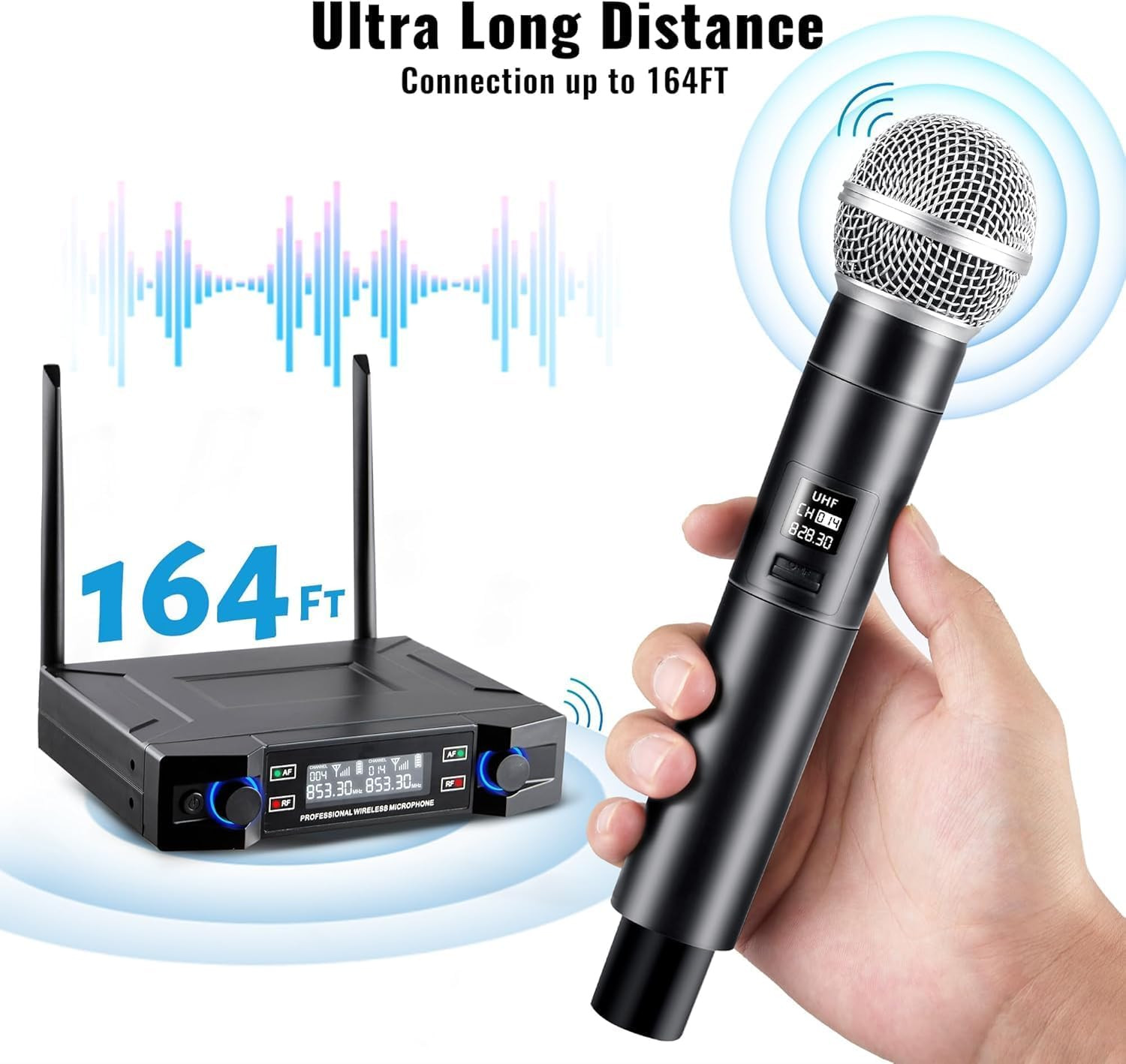 Pro 2 Channel UHF Wireless Dual Microphone Cordless Handheld Mic System For Home