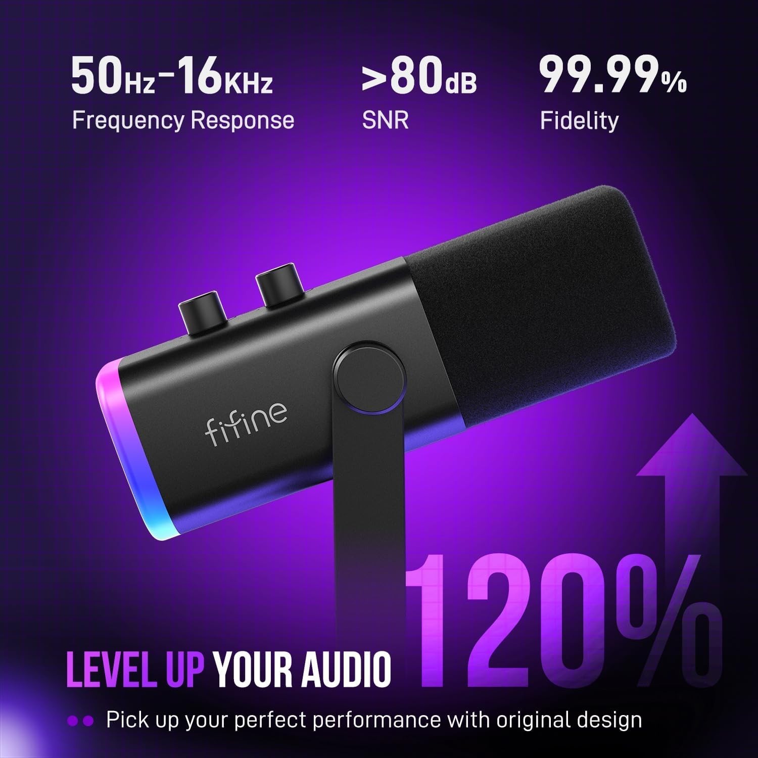 FIFINE AM8 USB/XLR Dynamic RGB Gaming Streaming Podcast Microphone w/Mute.