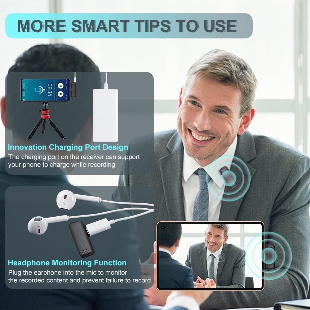 Wireless Lavalier Microphone For iPhone iPads Video Recording, Live Streaming US