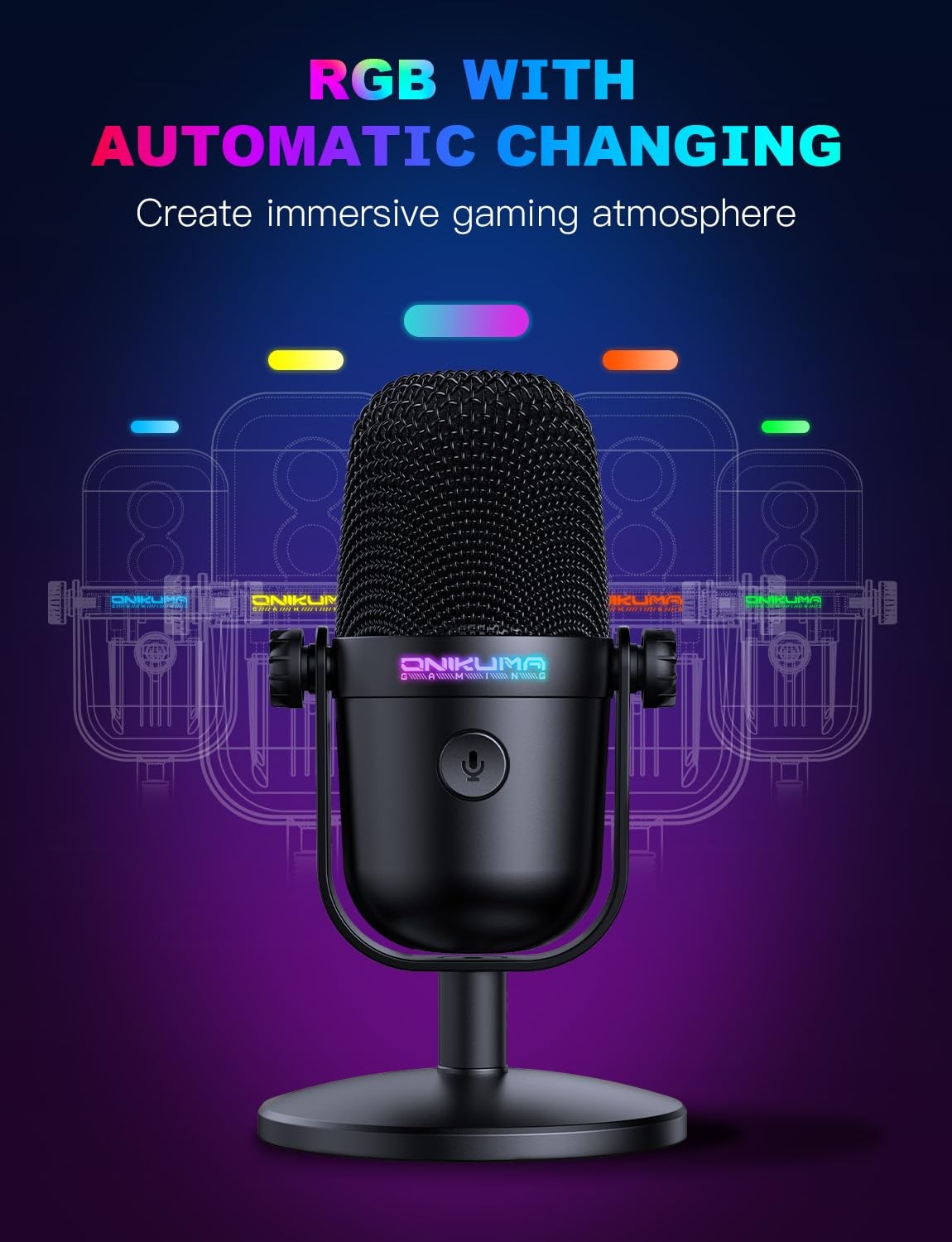 Gaming Microphone with Noise Cancellation & Mute Button, USB S, Black