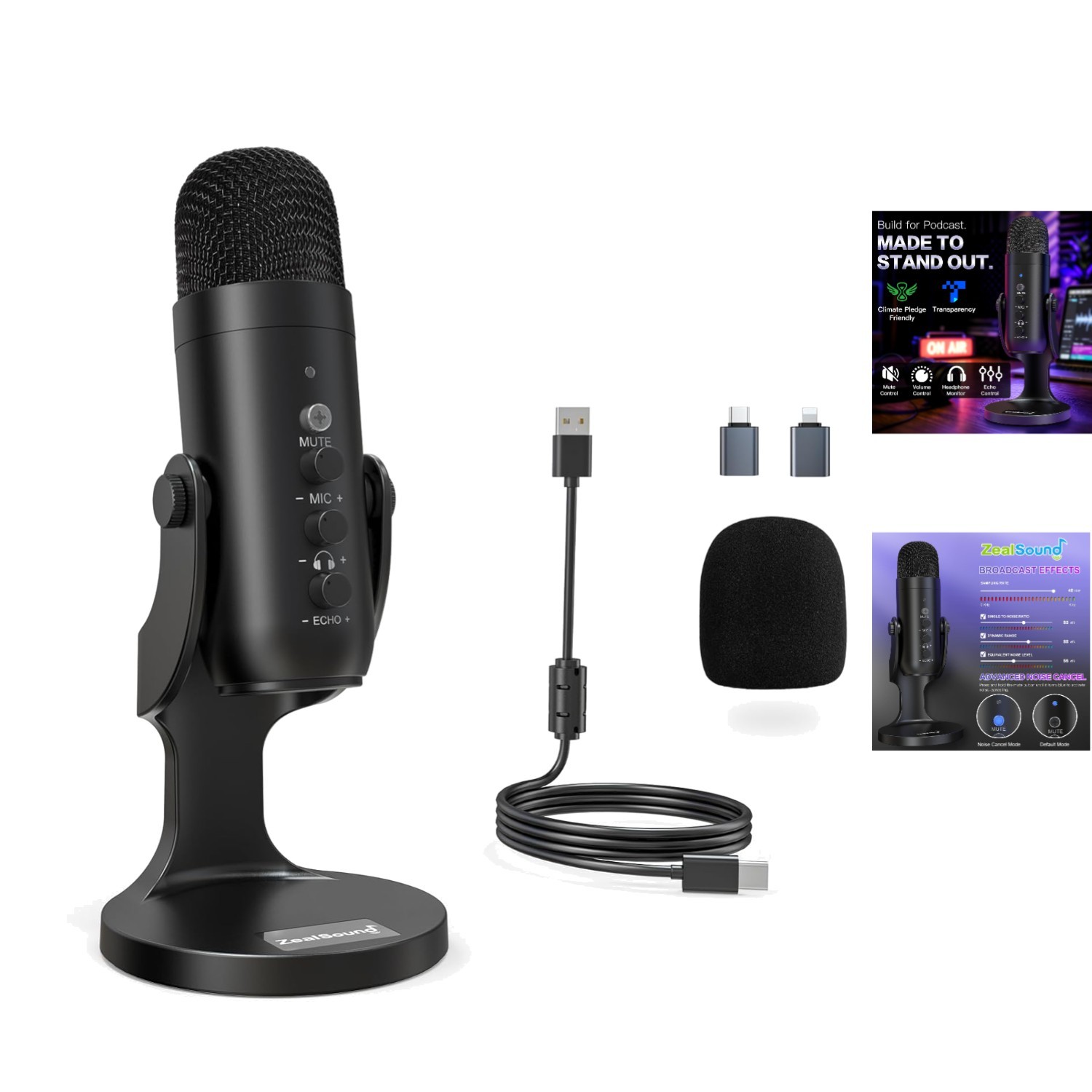 Unidirectional USB Microphone with Gain Control & Adjustable Echo for Creators