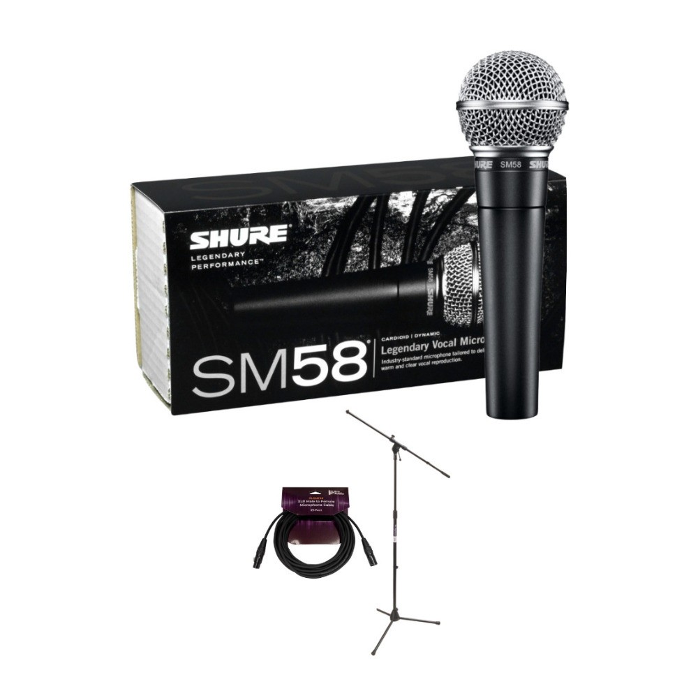 Shure Cardioid Dynamic Vocal Microphone Bundle with Stand and Cable 3 Items