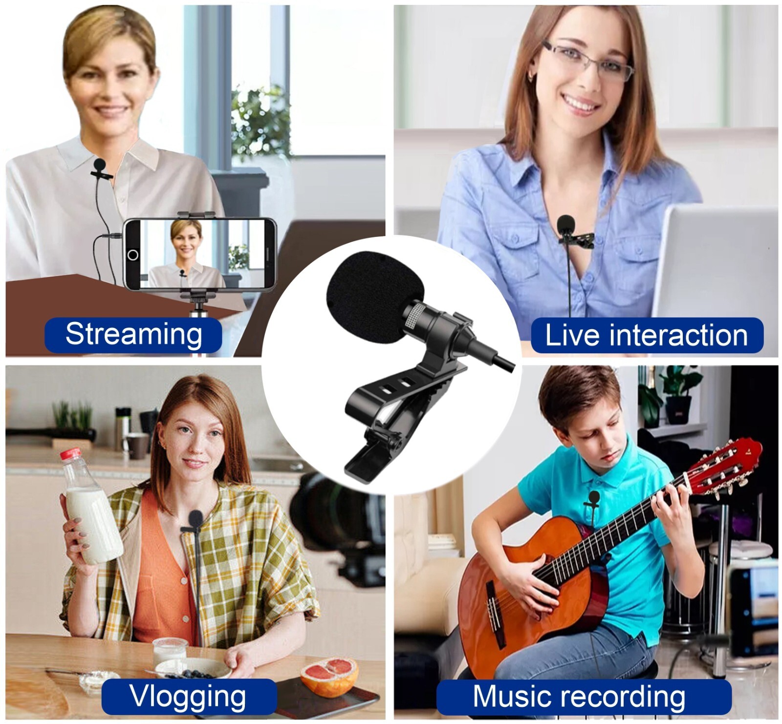 Professional Clip-on Lavalier Lapel Microphone 3.5mm 3-4 Pin TRS-TRRS Plug