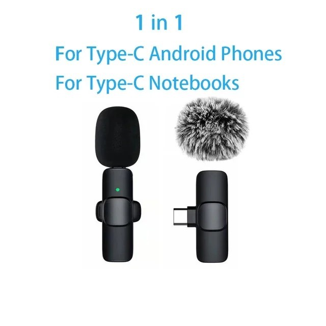 Wireless Lavalier Microphone USB-C Clip On Mini Mic for iPhone Android Vlog