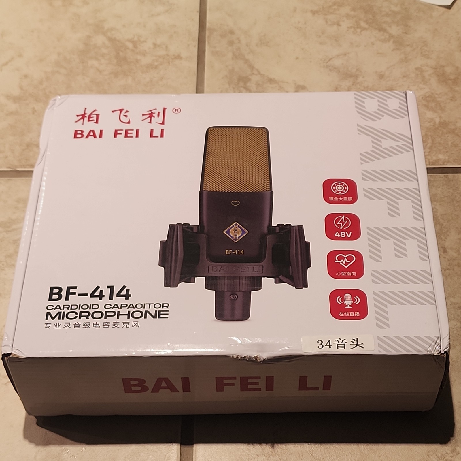 BAIFEILI C414 Professional Condenser Microphone XLR with 34Mm Diaphragm Cardioid