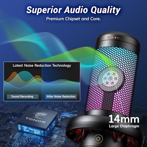 TONOR TC310+ USB Gaming Microphone Boom Arm RGB Mic PC Twitch Streaming Black