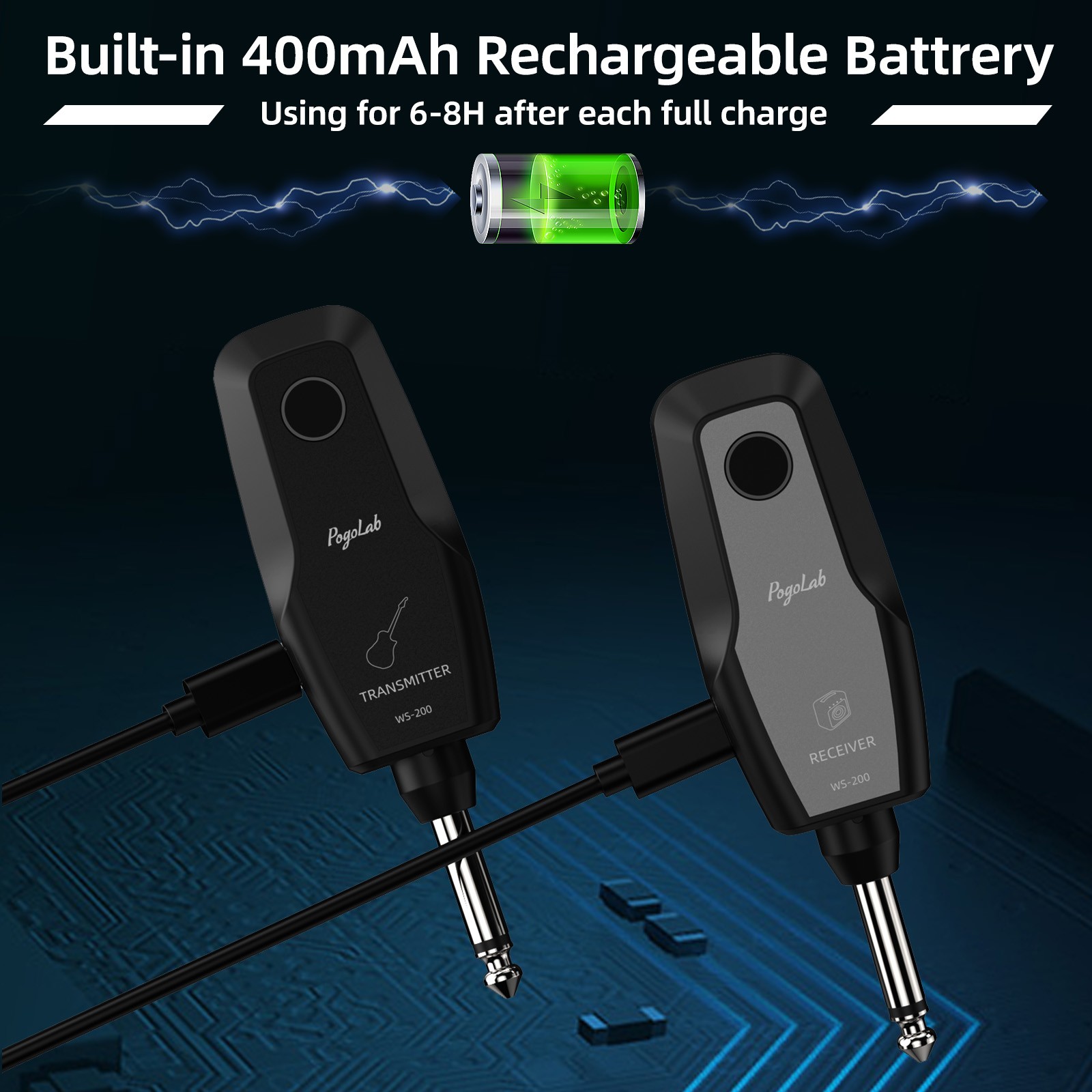 2.4G Wireless Guitar System Transmitter Receiver 48KHz 24-Bit Rechargeable 30M