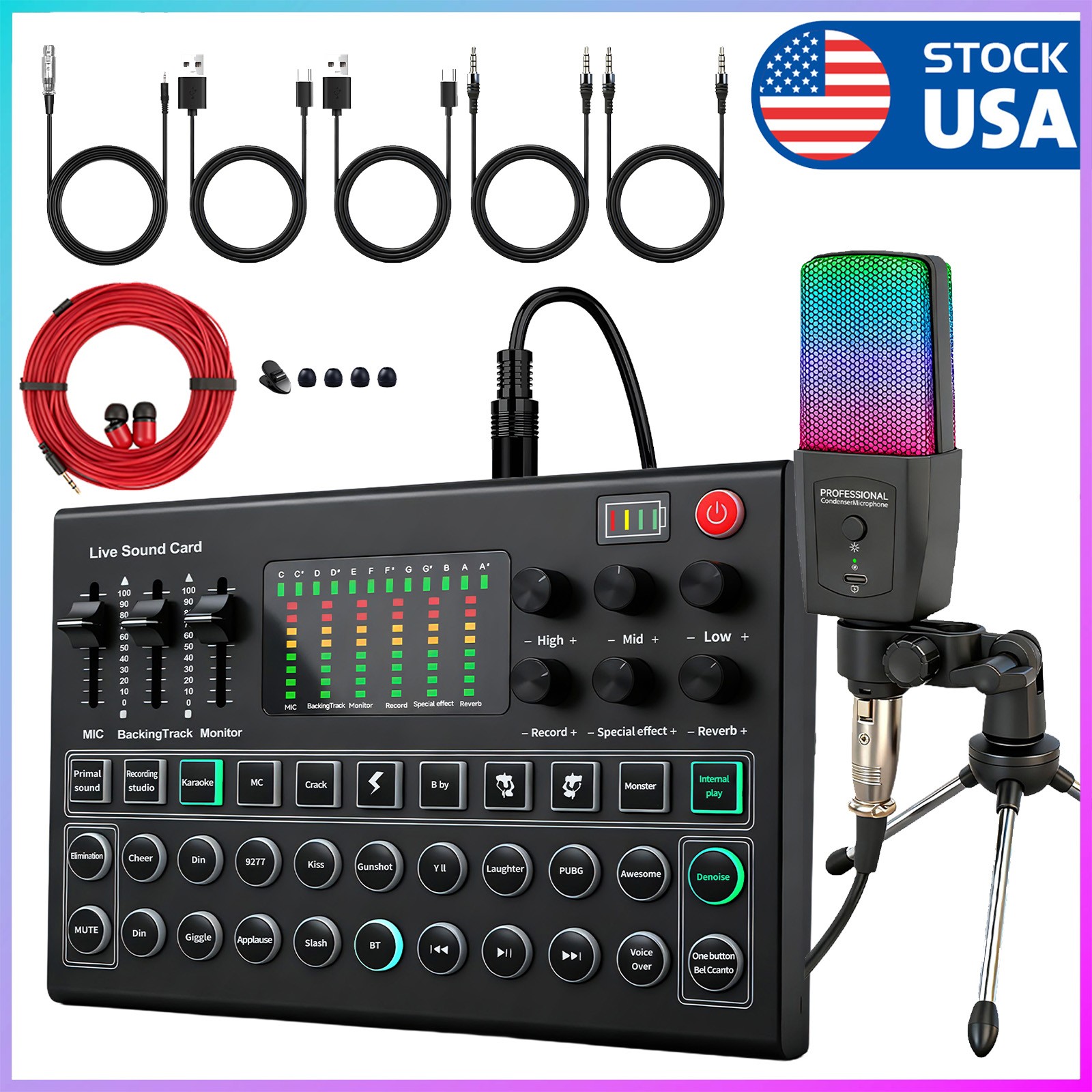 Studio Recording Kit Podcast Equipment Condenser Microphone Earphone Mixer Set