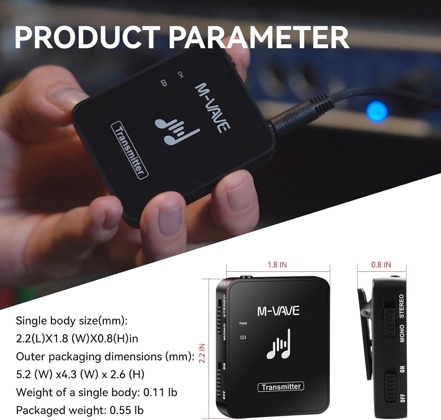 M-VAVE Wireless In Ear Monitor System 2.4G Stereo IEM Transmitter Receiver Stage