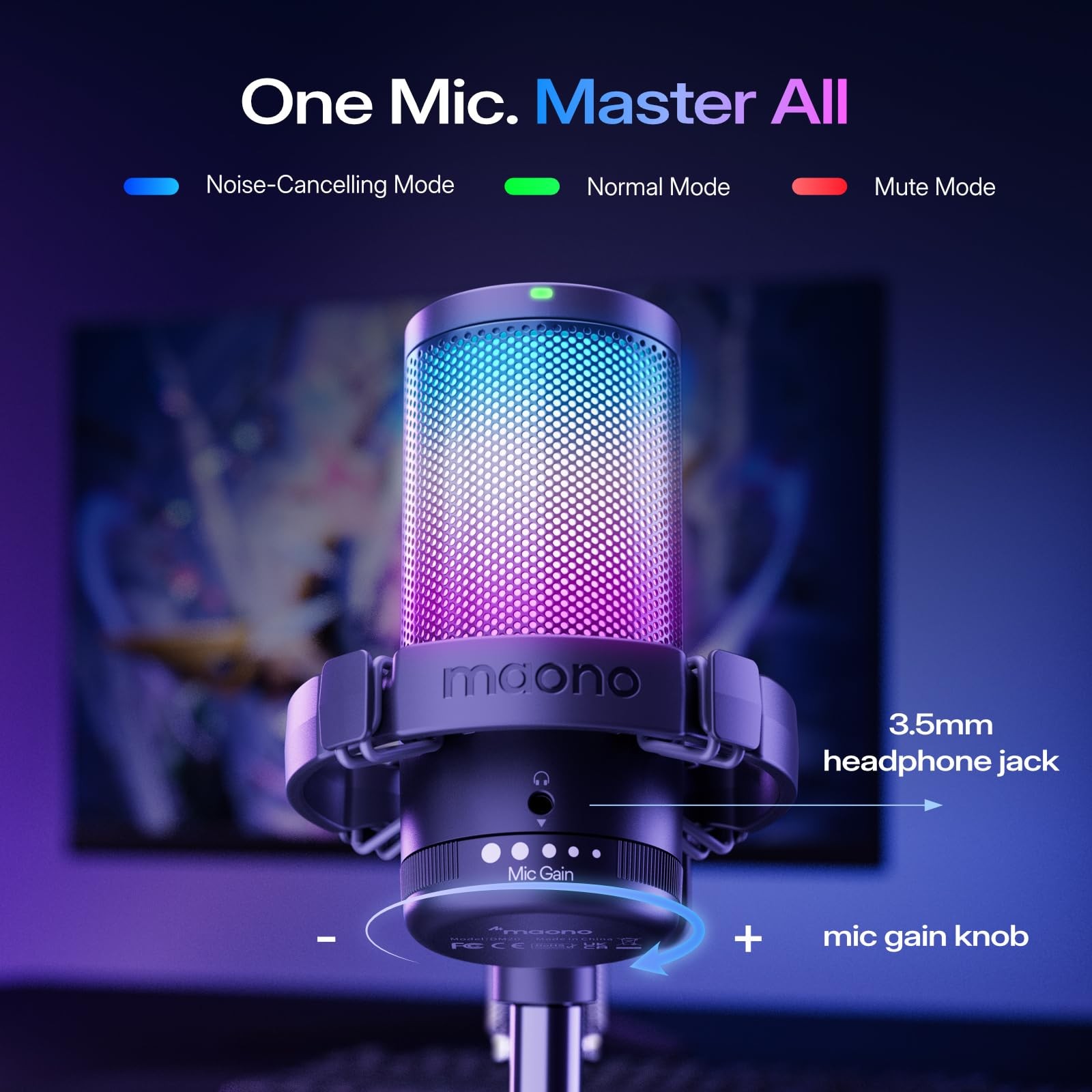 USB Gaming Microphone for PC, Noise Cancellation Condenser Mic with Mute, Gai…