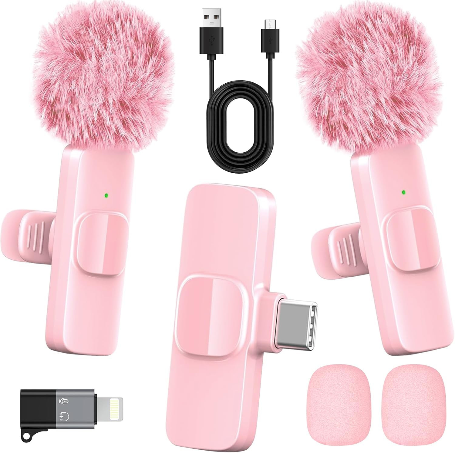 Pink Wireless Lavalier Microphone for Iphone & Android – Mini Clip-On Mic with N
