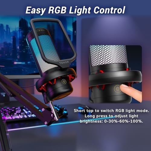 TONOR TC310+ USB Gaming Microphone Boom Arm RGB Mic PC Twitch Streaming Black