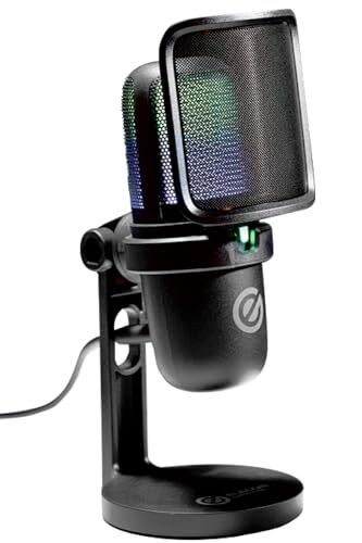 ELECOM Condenser Microphone USB Touch Mute, Pop Filter, LED, Black, Used