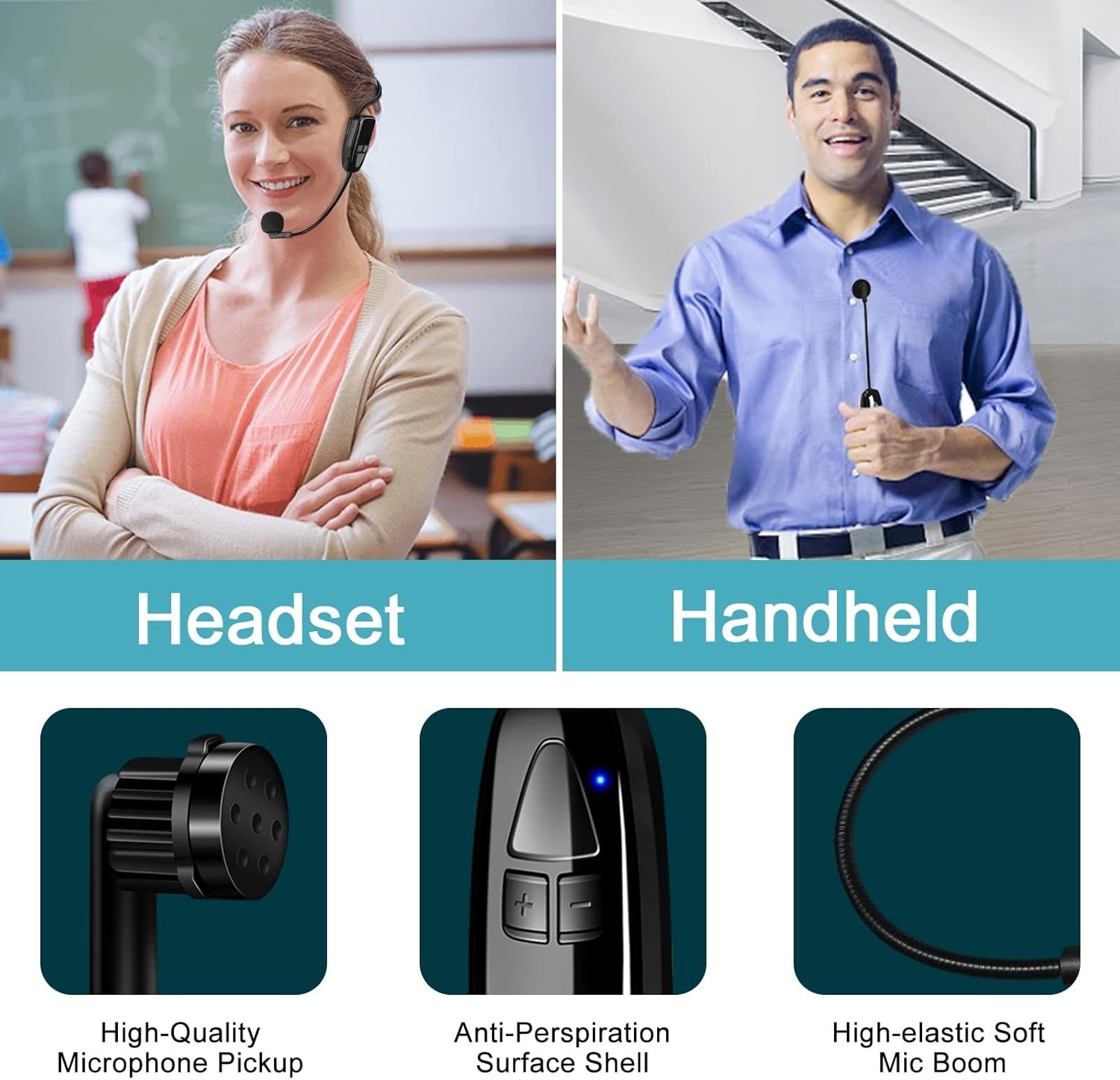 Omnidirectional Wireless Microphone with Adjustable Headband – 165ft Range