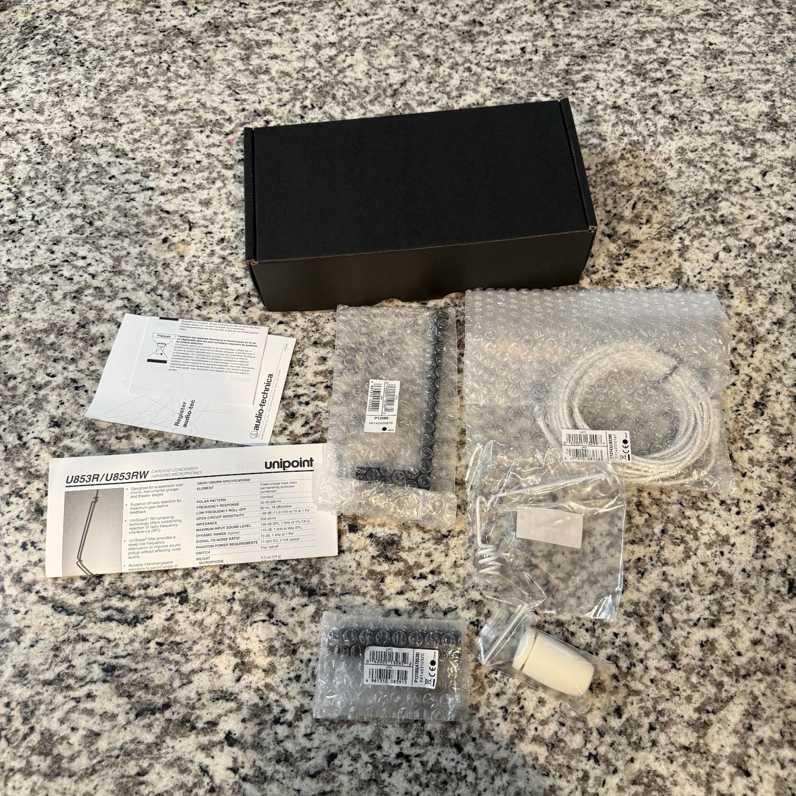 Audio-Technica U853RW UniPoint Condenser Hanging Microphone White W/ AT8538 NEW