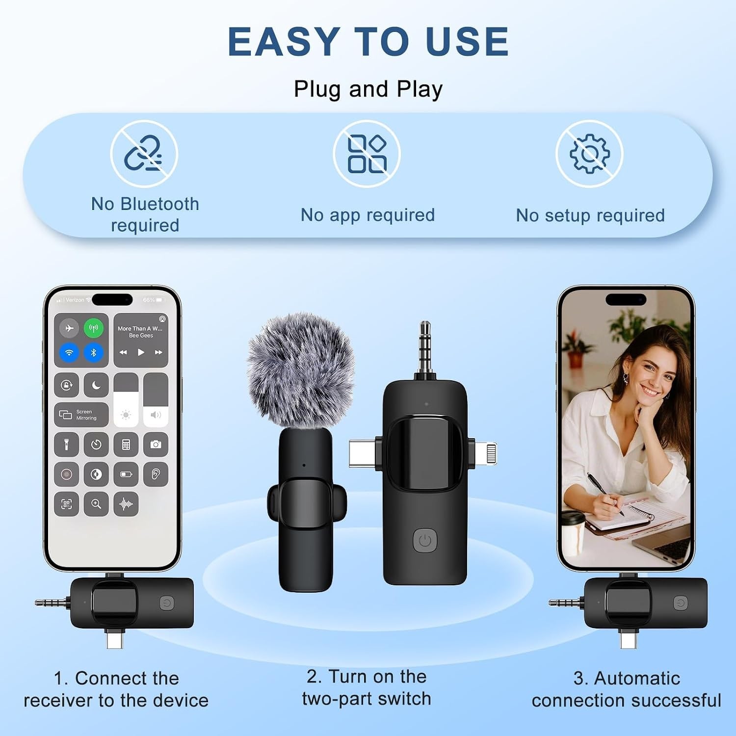 Wireless Microphone Mini Mic for iPhone/Android Phone, LED Display Lavalier Micr