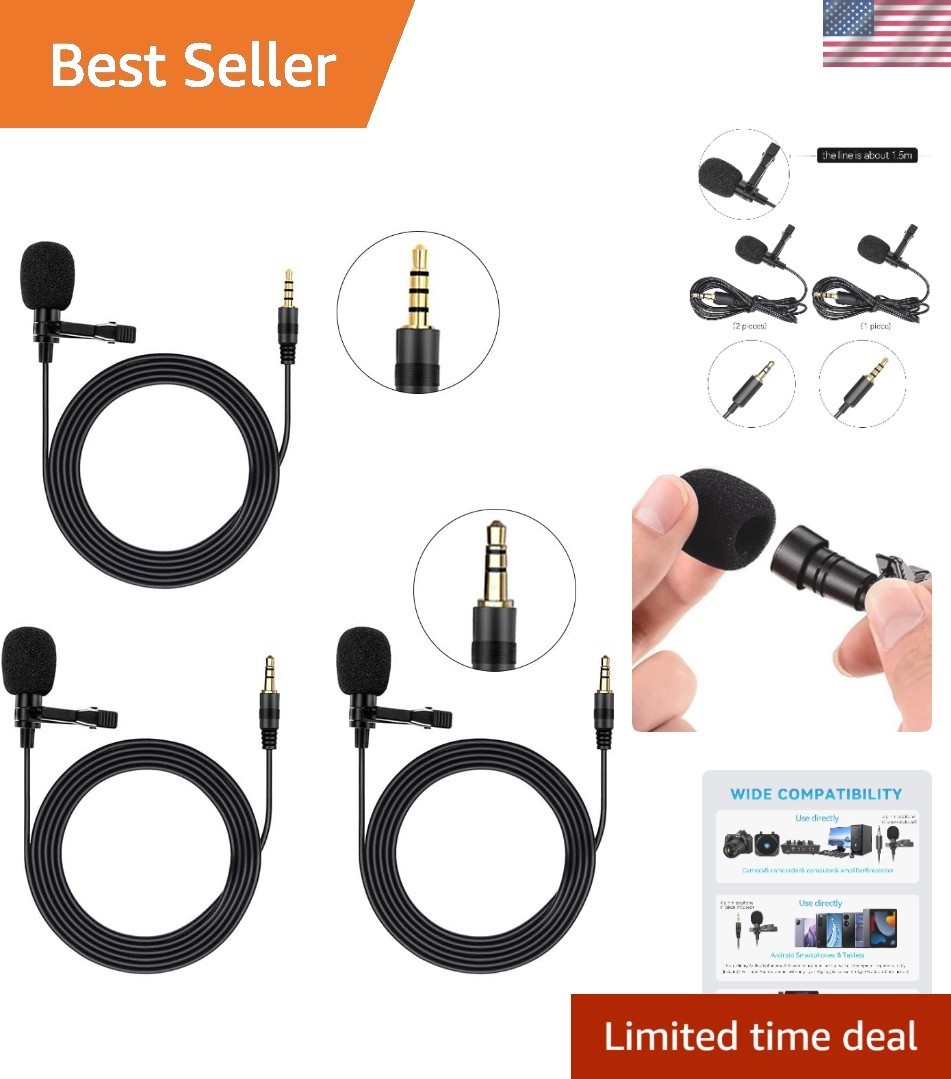 3-Pack Portable Lavalier Microphones – Clip-On Mics for YouTube and Podcasting