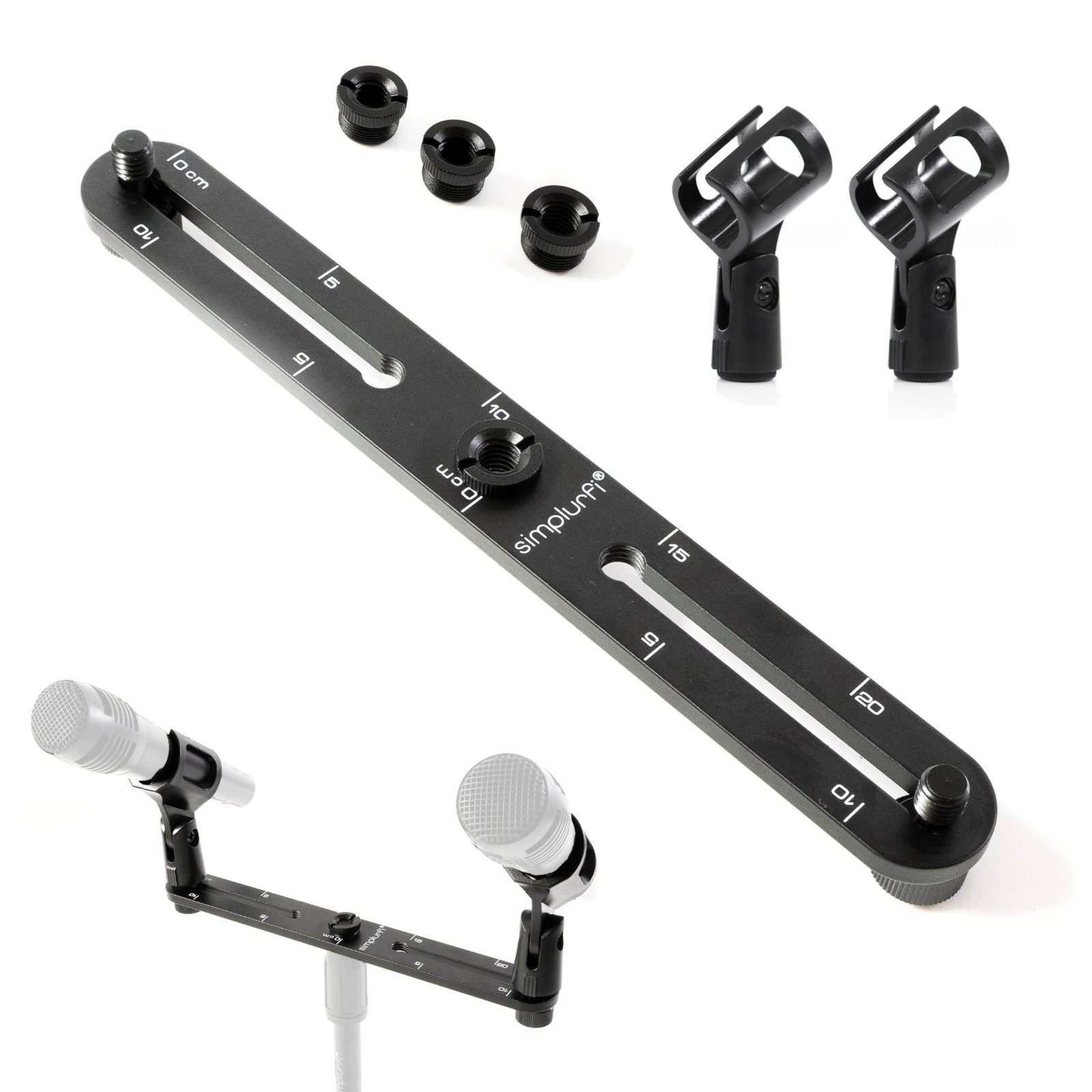 Stereo Array Microphone Mount – Holds 2 Mics, X-Y & ORTF T-Bar Bracket, Fits 3/8