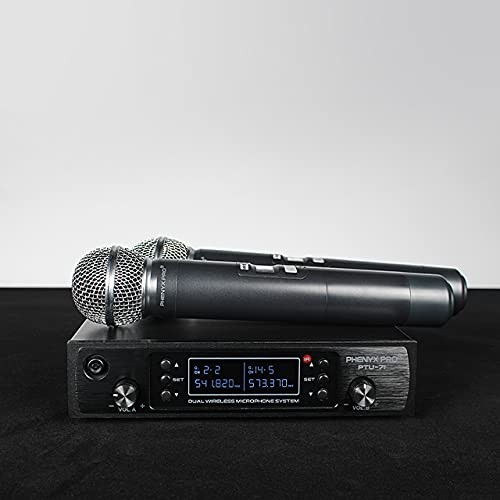 Phenyx Pro Wireless Microphone System, Dual Two Handheld Mics, Black