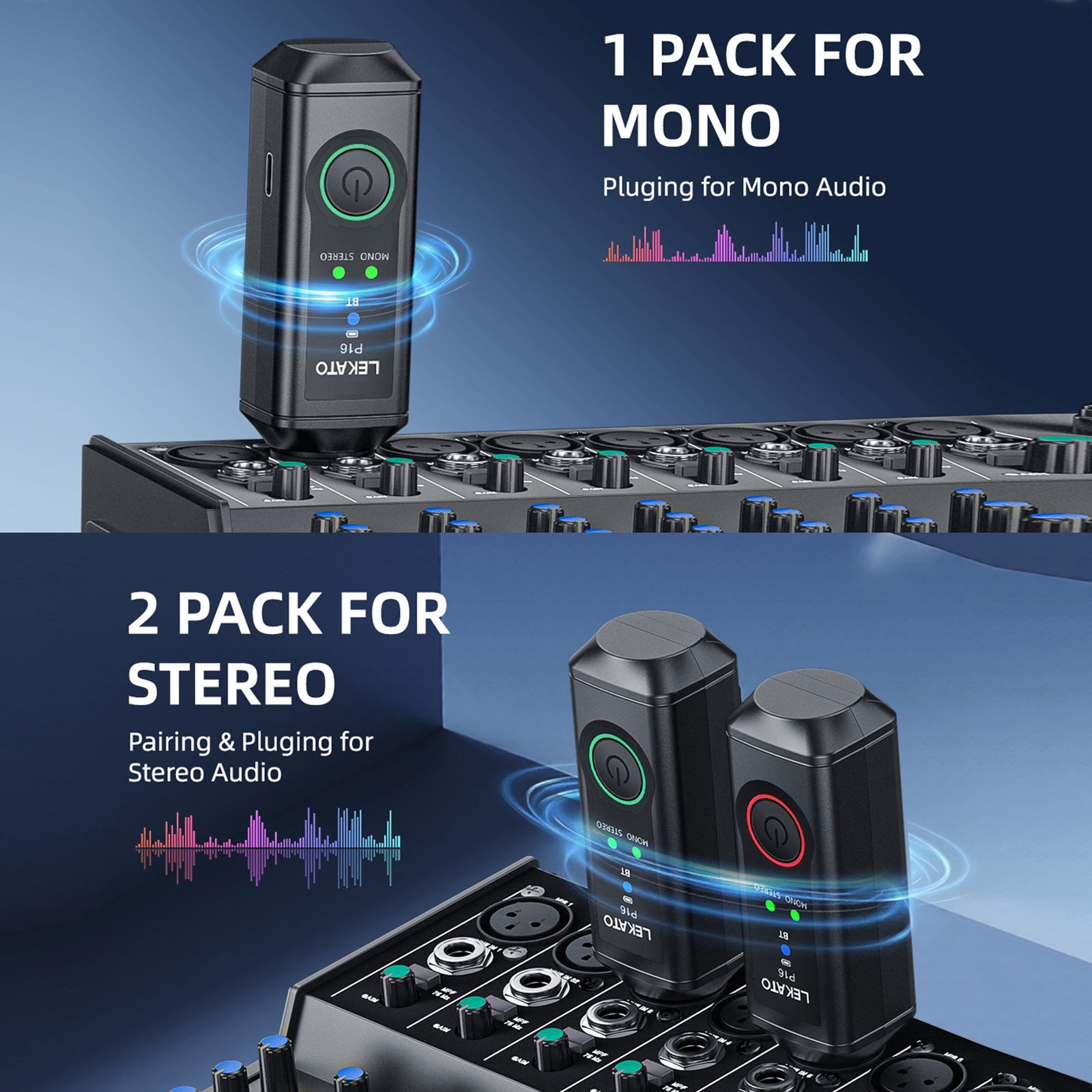 LEKATO XLR Wireless Receiver Stereo System Adapter For Audio Mixer Speaker 1 Set