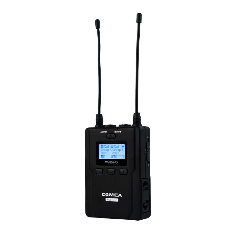 Dual-Transmitter Lavalier Microphone Kit 2x Transmitters x1 Receiver – Comica