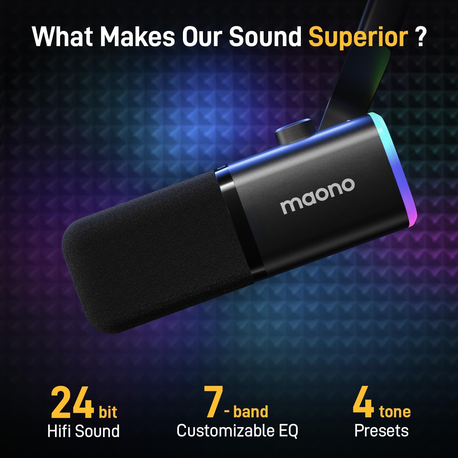 Dynamic USB/XLR Podcast Microphone for PC & Gaming, RGB, Mute Button, Stand
