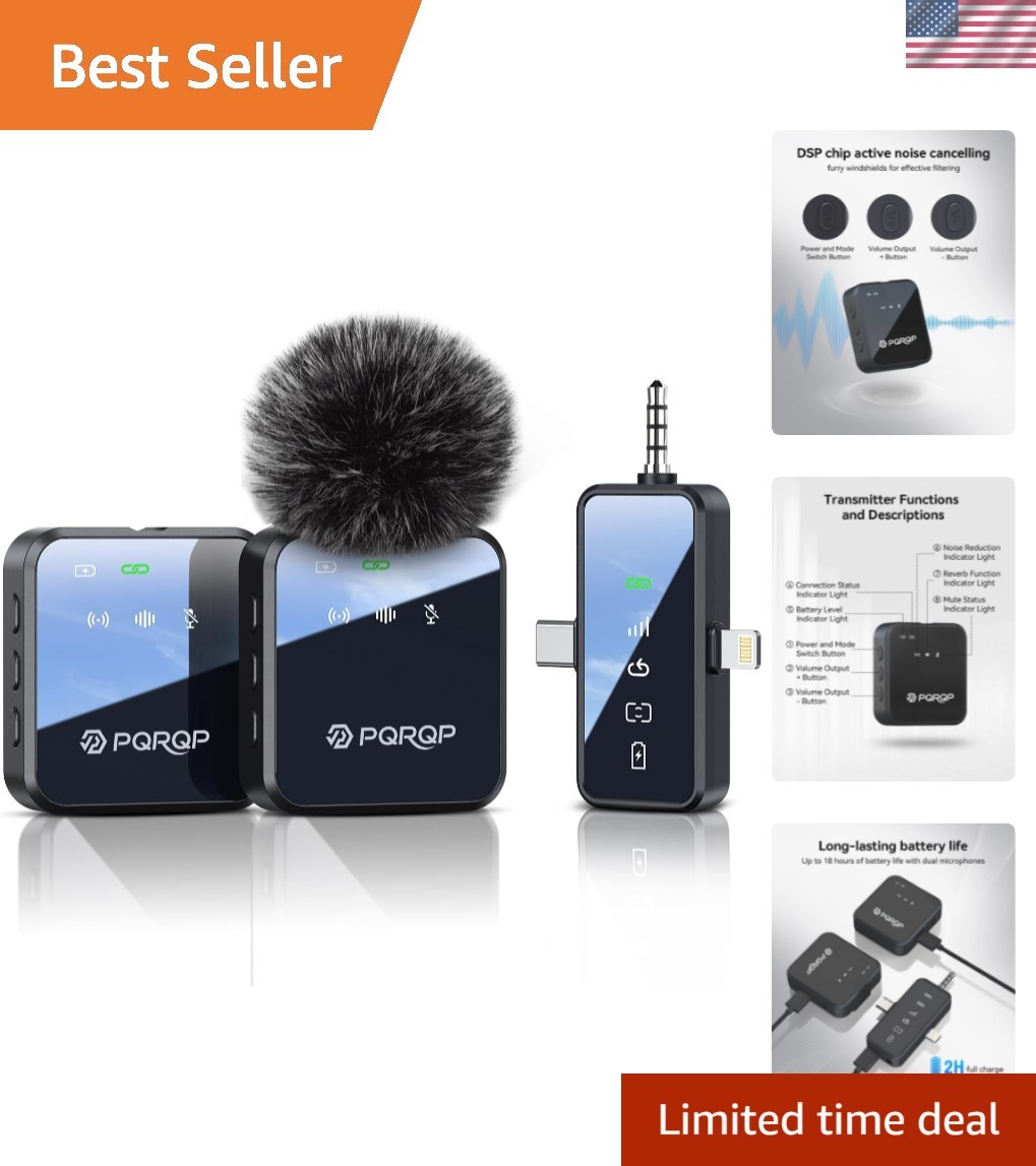 3 in 1 Microphone for iPhone/Android/Camera, Wireless Microphones, 328ft Tran…