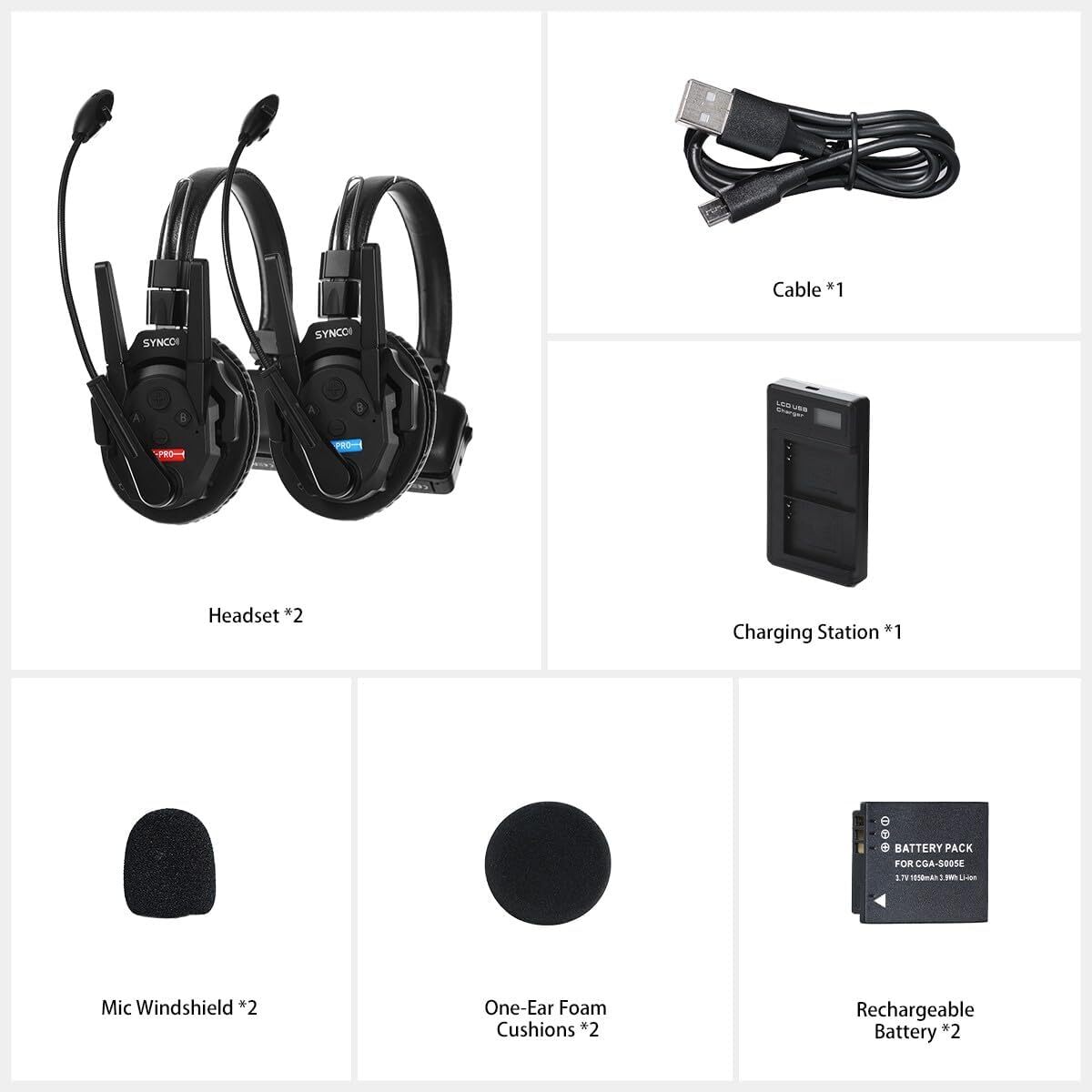 SYNCO XTalk XPro2 X2 1640ft Full-Duplex 2.4GHZ Wireless Intercom Headset System