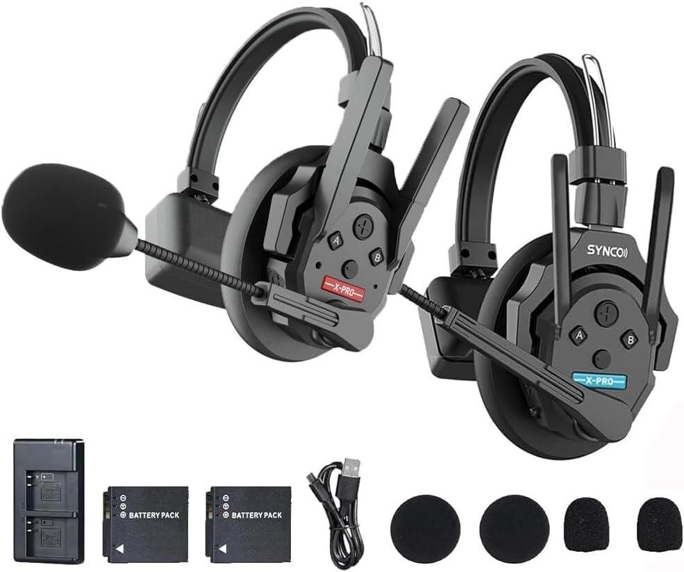 SYNCO XTalk XPro2 X2 1640ft Full-Duplex 2.4GHZ Wireless Intercom Headset System