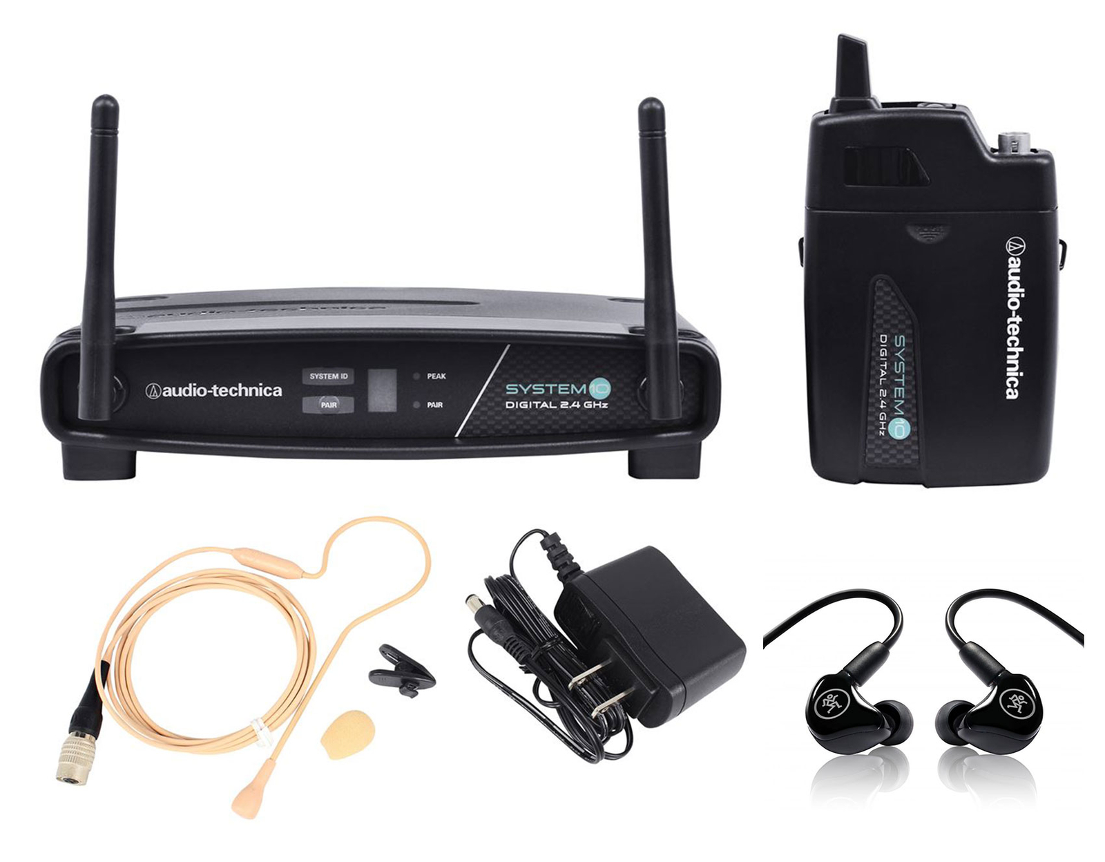 Audio Technica ATW-1101/H92-Th System 10 Wireless Headset System+Mackie Monitors