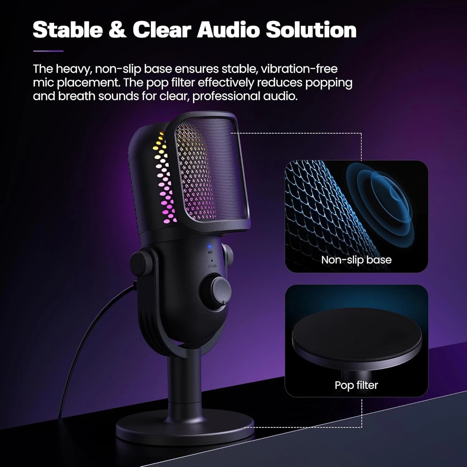 USB RGB Gaming Microphone with One-Touch Mute – Ideal for Streaming & Podcasting